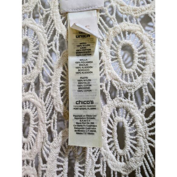 Chico’s Ivory Crochet Lace Fringe Kimono Cardigan OS - Picture 7 of 8